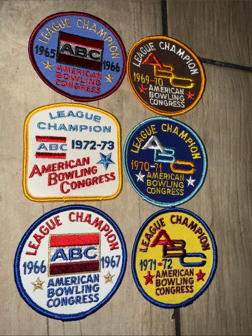 6 American Bowling 60s 70s Embroidered League Champion Patches lot